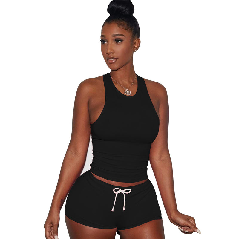 Solid Sleeveless Summer Two Piece Shorts Suit TE 3147 1