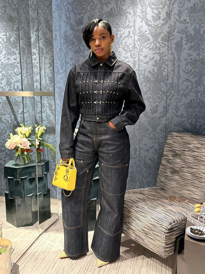 Long Sleeve Pleated Denim Jackets GYLN 2002