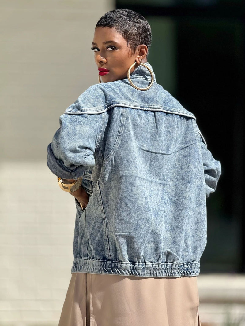 Plus Size Fashion Washed Denim Coats GYLN 0048