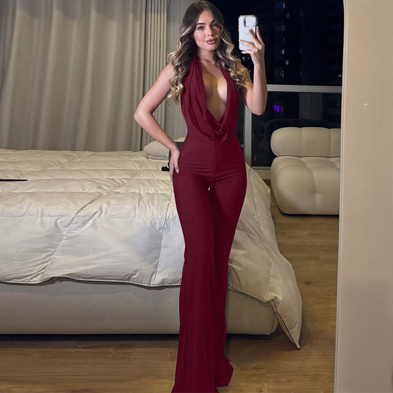 Solid Color Tie Up Backless Jumpsuit SHD 9592