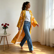 Plus Size Retro Floral Printed Satin Sleeping Robe Coat QMZF 1876