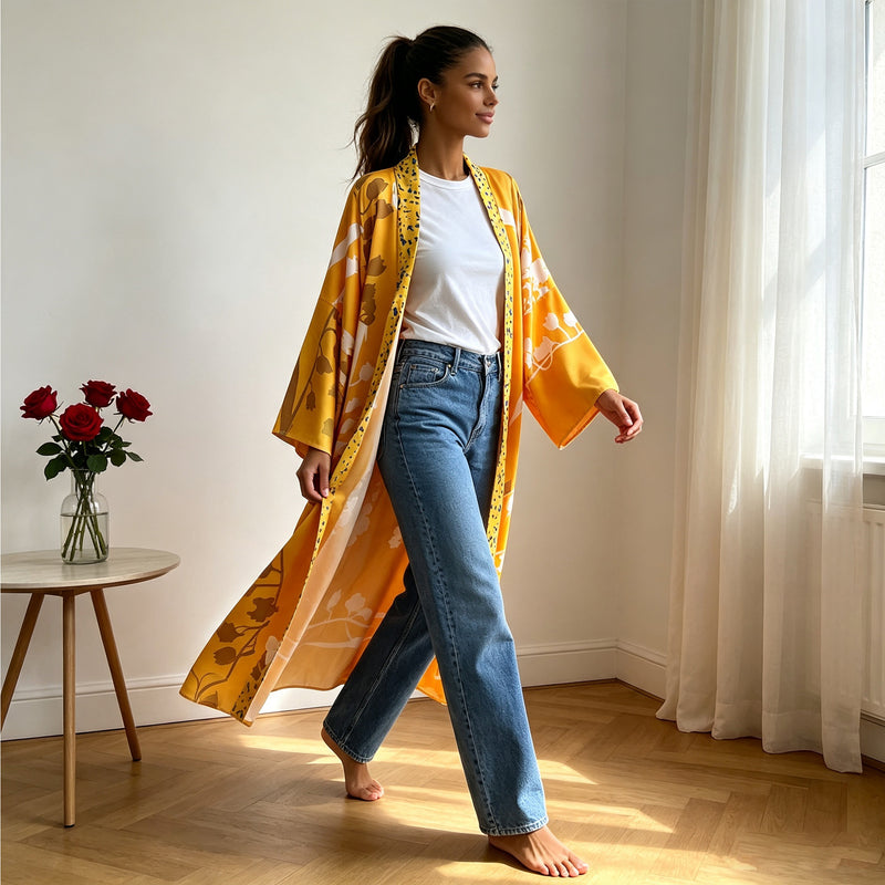 Plus Size Retro Floral Printed Satin Sleeping Robe Coat QMZF 1876