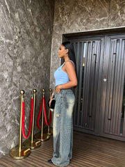 Plus Size Graffiti Washed Wide Leg Jeans GYLN 0320