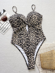 Leopard Print Hollow Out One Piece Swimsuit CSYZ E36R