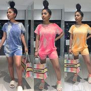 Casual Sports Tie Dye Short Sleeve Shorts Two Piece Set GOSD OS6074