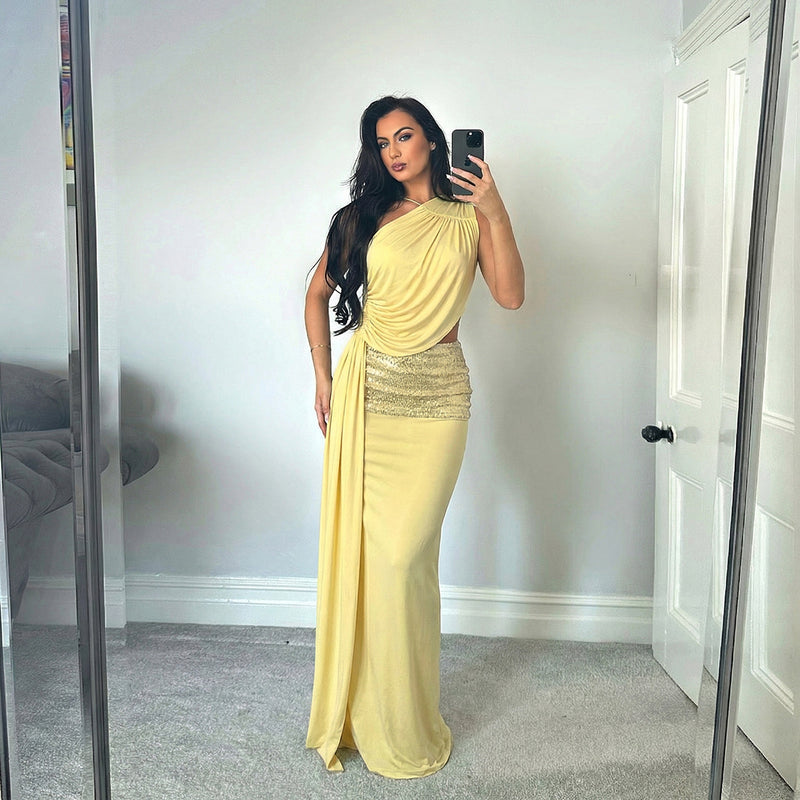 Single Shoulder Slash Neck Maxi Dress GZJQ R6S08362A
