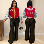 Embroidered Color Block Spliced Baseball Jacket MDF 5390