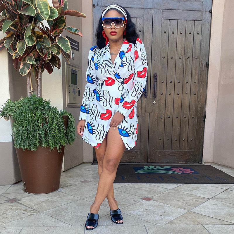 Casual Lip Letter Print Full Sleeve Blazer Coat GLF 10037