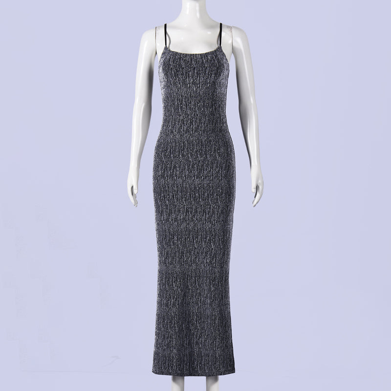 U Neck Solid Color Sling Maxi Dress GNZD 11867