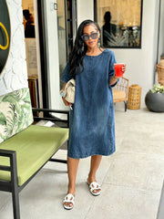 Plus Size Half Sleeve Loose Denim Midi Dress GYLN 6480