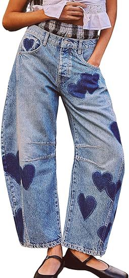 Print Loose Wide Leg Waished Jeans GSMF 318