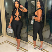 Solid Color Hollow Out Backless Seventh Jumpsuit MXBF C26JP306