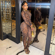 Mesh Long Sleeve Bodysuit Tight Two Piece Pants Set GSBD D25ST200