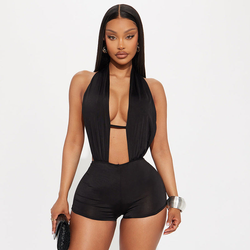 Halterneck Backless Sleeveless Romper GDSF D26RP037