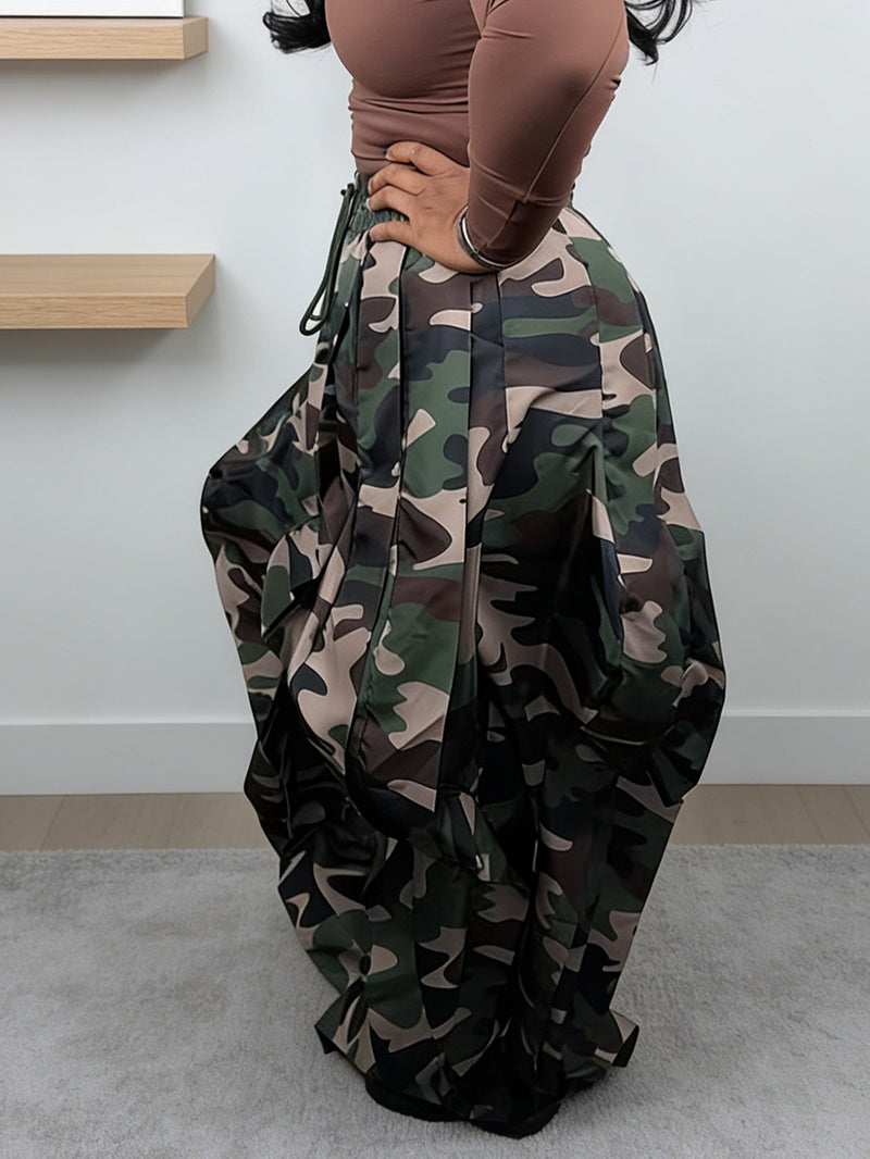 Camouflage Print Ruffles Patchwork Pants LSD 2719
