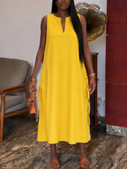 Solid Color V Neck Sleeveless Maxi Dress HNIF TY039