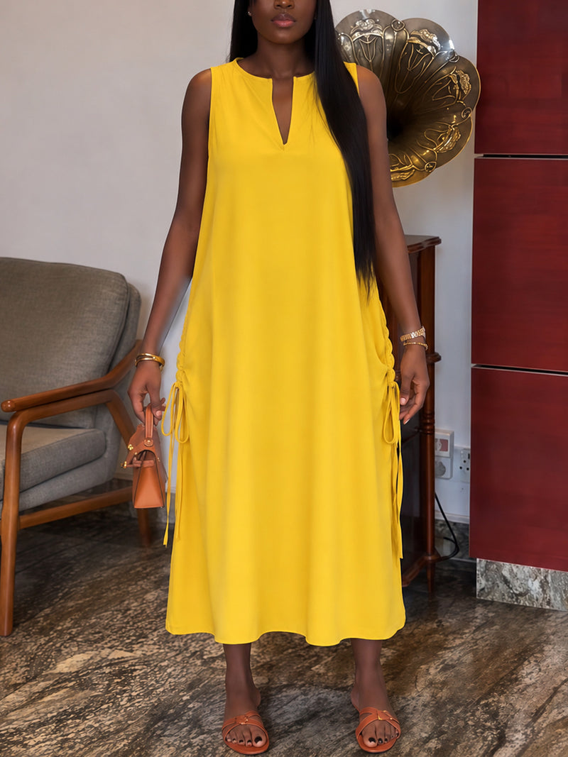 Solid Color V Neck Sleeveless Maxi Dress HNIF TY039