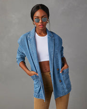 Fashion Washed Blue Denim Blazer GYAN 32137