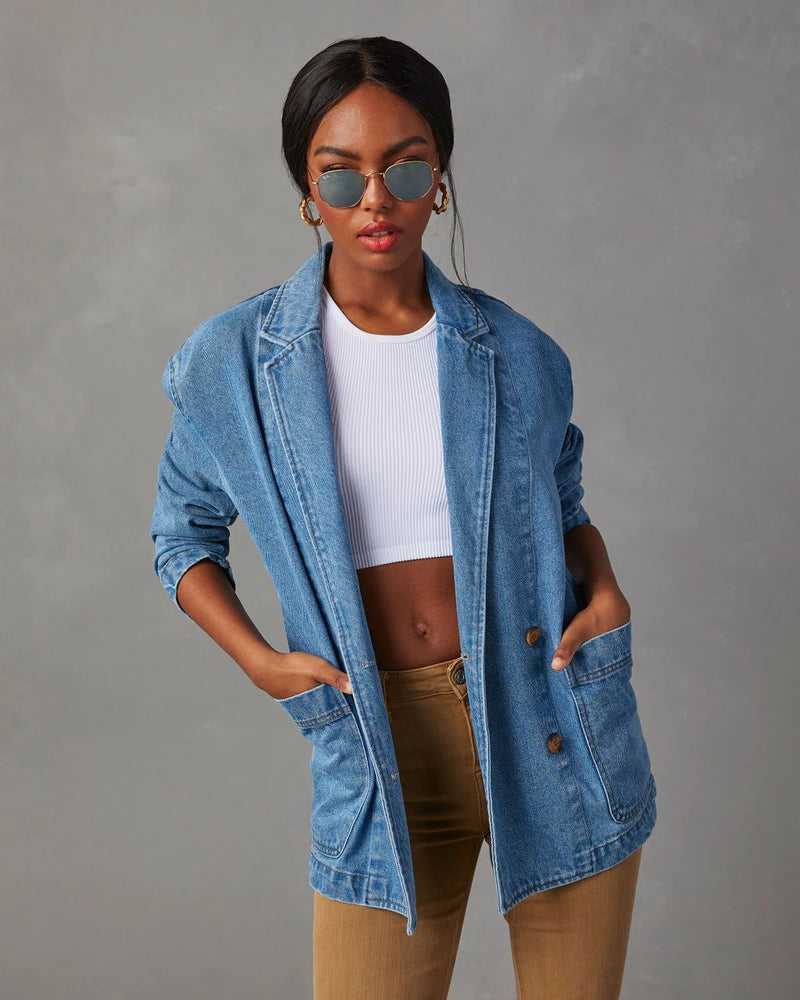 Fashion Washed Blue Denim Blazer GYAN 32137