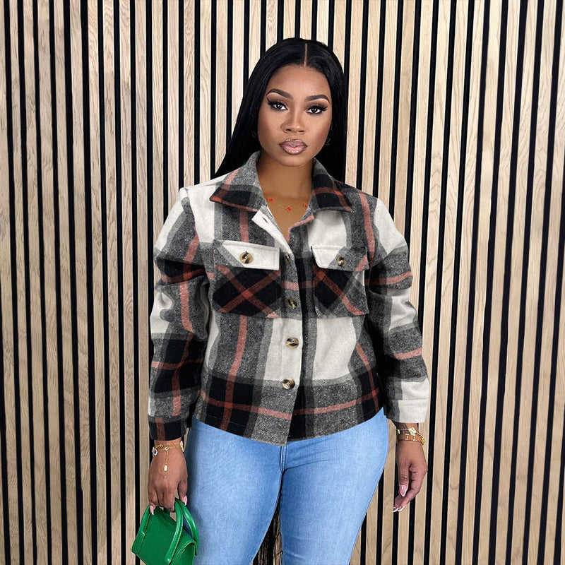 Long Sleeve Plaid Print Shirt YIM 383