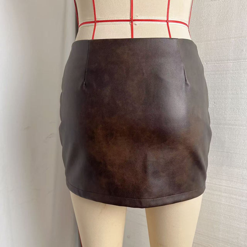 Retro PU Leather Mini Skirt GPBY 8139