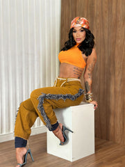 Tassel Contrast Color Jeans LA 6009