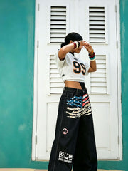 Plus Size Flag Print Wide Leg Jeans GYLN 9092