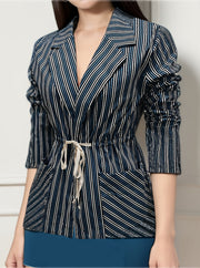 Stripe Print Tie Up Blazer Coat OMY 12008