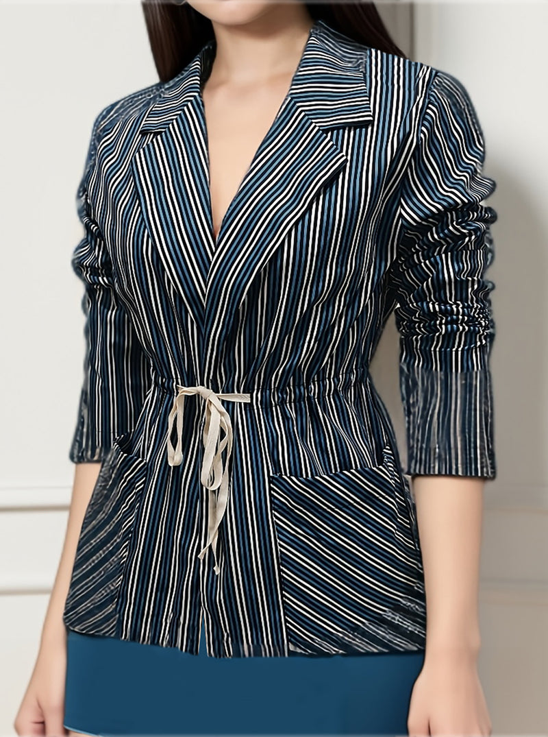 Stripe Print Tie Up Blazer Coat OMY 12008