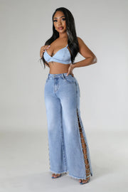 Split Metal Chain Diamond Straight Jeans LSD 2522