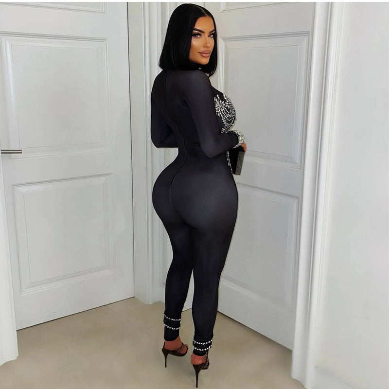 Long Sleeve Hot Drill Tight Jumpsuit CYA 901649