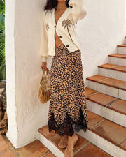 Leopard Print Lace Patchwork Long Skirts SHD 8100