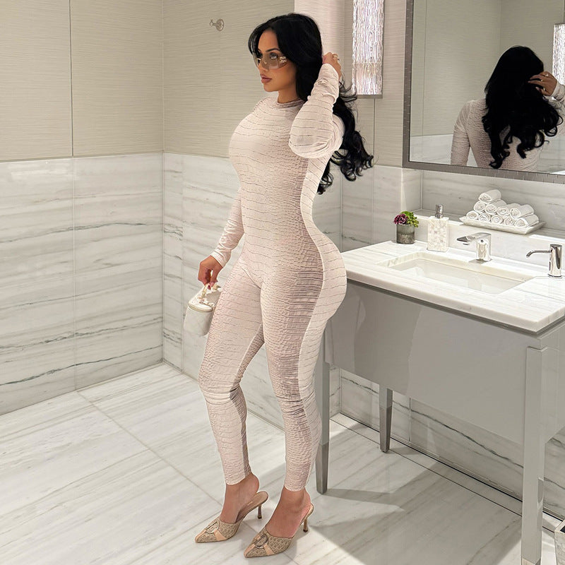 Zipper Long Sleeve Snake Print Jumpsuit MXBF J25JP427