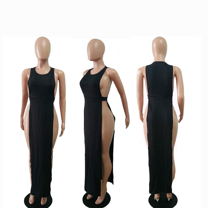 Black Sleeveless Hollow Out Long Tops BN 9801