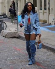 Drill Irregular Long Sleeve Denim Jacket Coat TE 4661