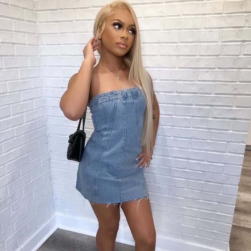 Sexy Wrap Front Denim Bodycon Dress GYHF 9220DD