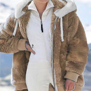 Plus Size Fashion Loose Plush Zipper Hooded Coat GOFY 9910