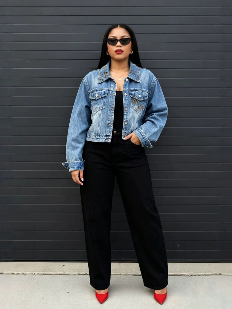 Embroidered Hollow Out Washed Denim Coats GYLN 0920