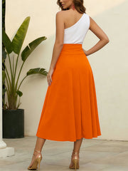 Solid Color Casual Long Skirt QYMF 5072