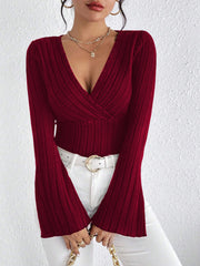Flare Sleeve V Neck T Shirt GYSQ CCEF1870