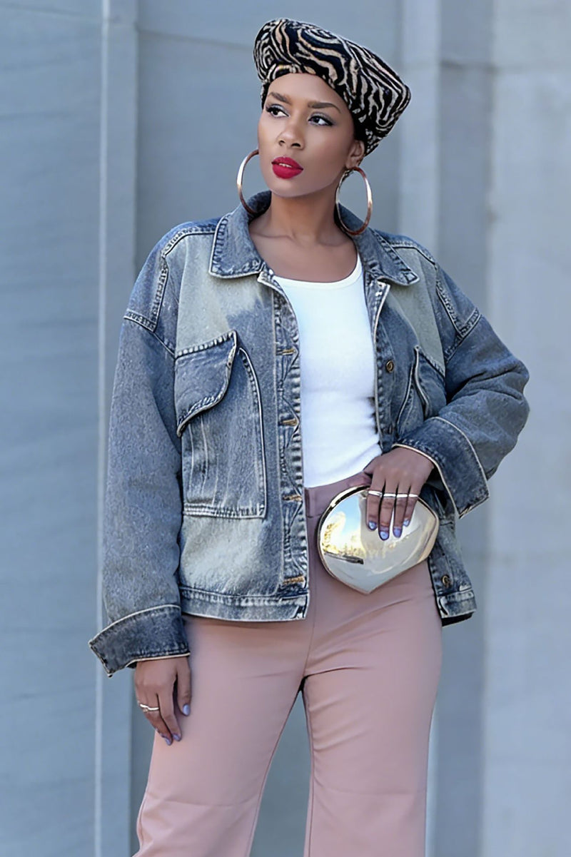 Loose Lapel Long Sleeve Denim Jackets GYLN 9090