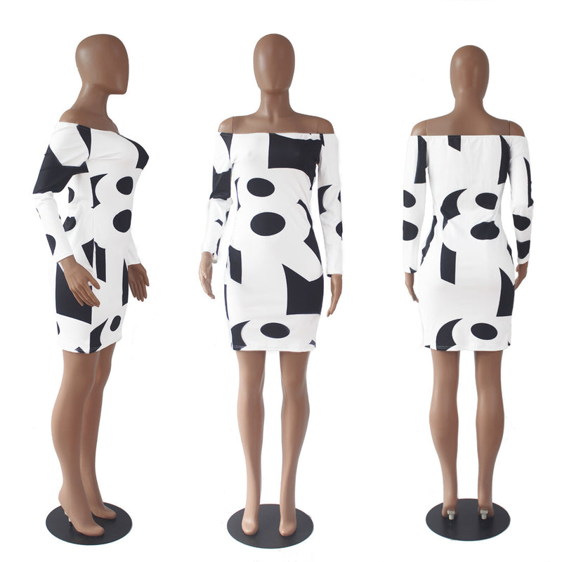 Sexy Printed Long Sleeve Bodycon Dress SHD 9037