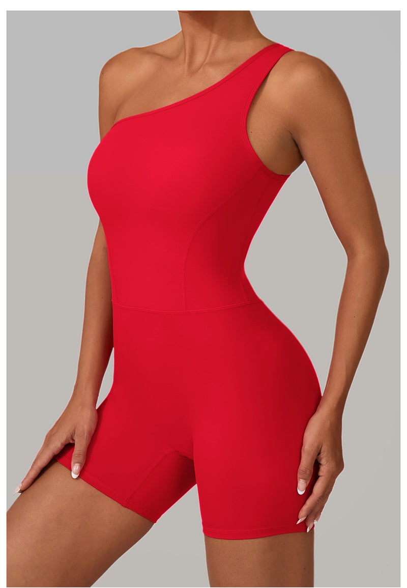 Solid Color Single Shoulder Fitness Romper GQSA 1312