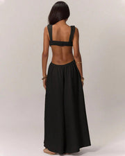 Solid Color Halterneck Tie Up Loose Jumpsuit GQLK KG1173