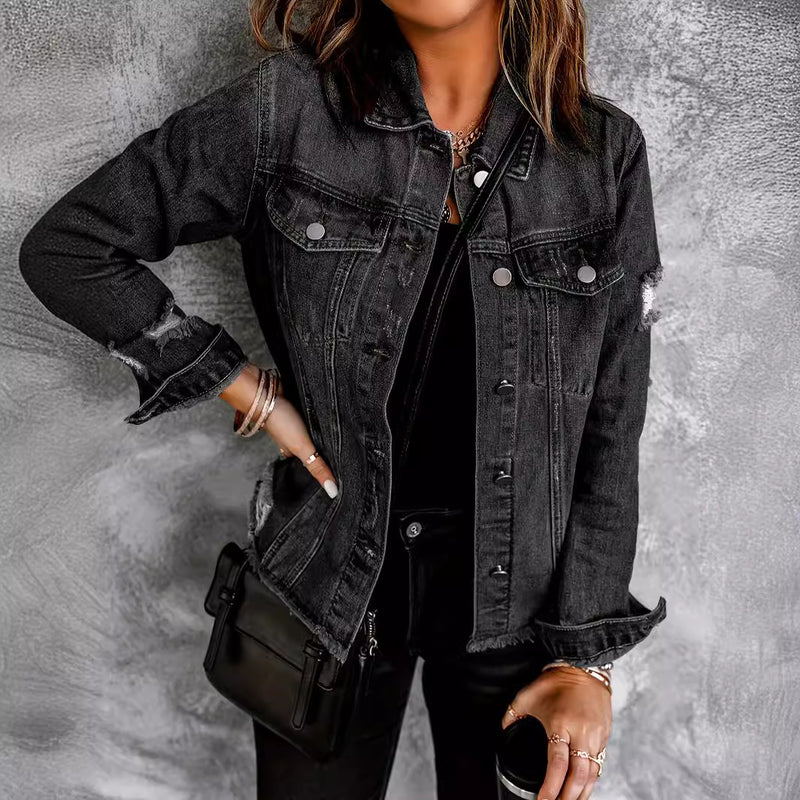 Fashion Holes Lapel Denim Jacket GKNF TSX 022