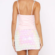 Pink Floral Sequin Mini Skirt GOLB SU4260
