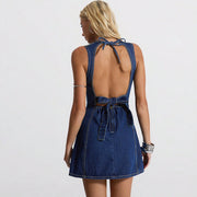 Sleeveless Backless Denim Mini Dress GDAM 218998