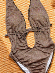Solid Color Tie Up One Piece Swimsuit CSYZ G671RY