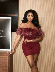 One Shoulder Fuzzy Patchwork Mesh Mini Dress GMYU 10321