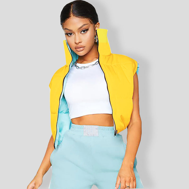 Contrast Color Sleeveless Pad Thicken Vest Jacket SFY 483